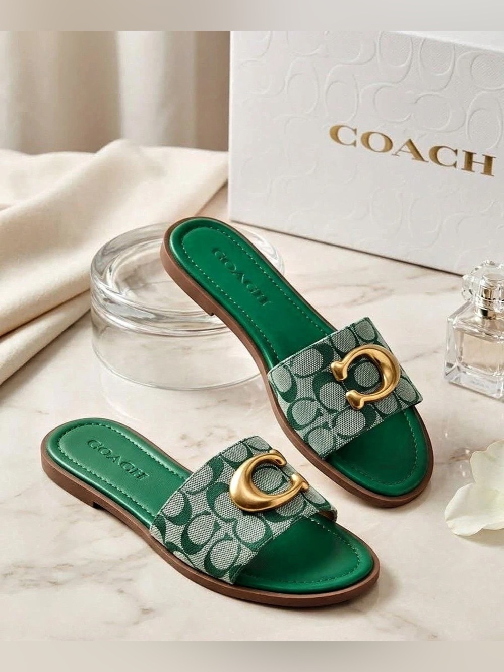 Coach Udele Sport Slide in Signature Jacquard Canvas Sandals